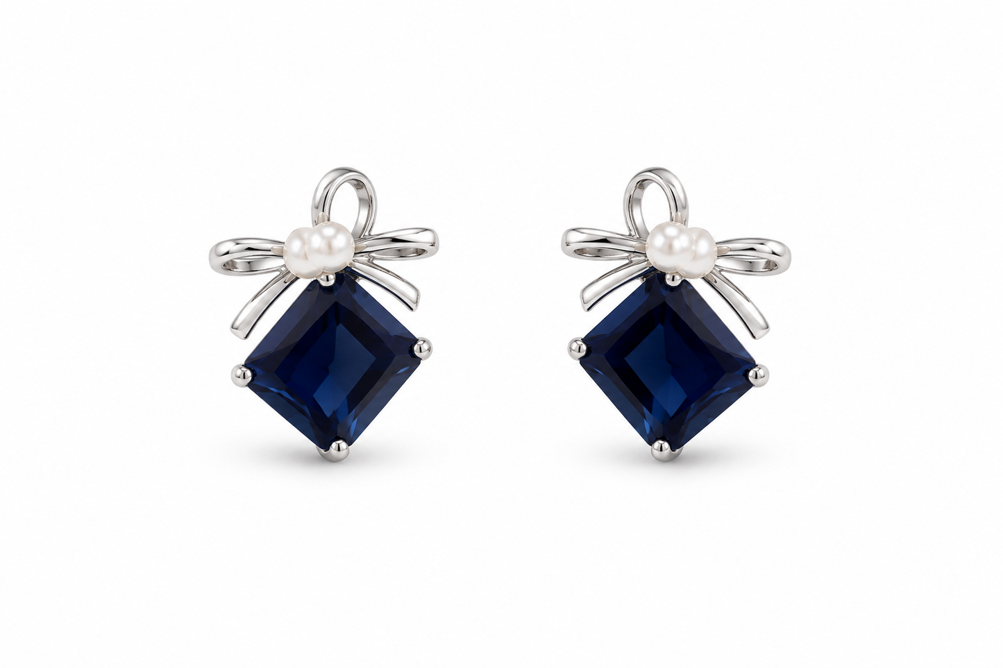 Blue Blush Bow Studs