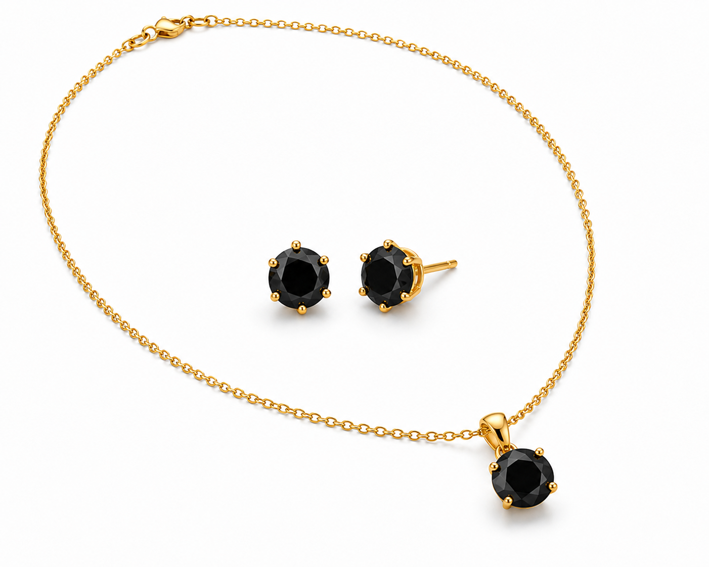 Black Pendant And Studs Bloom Set