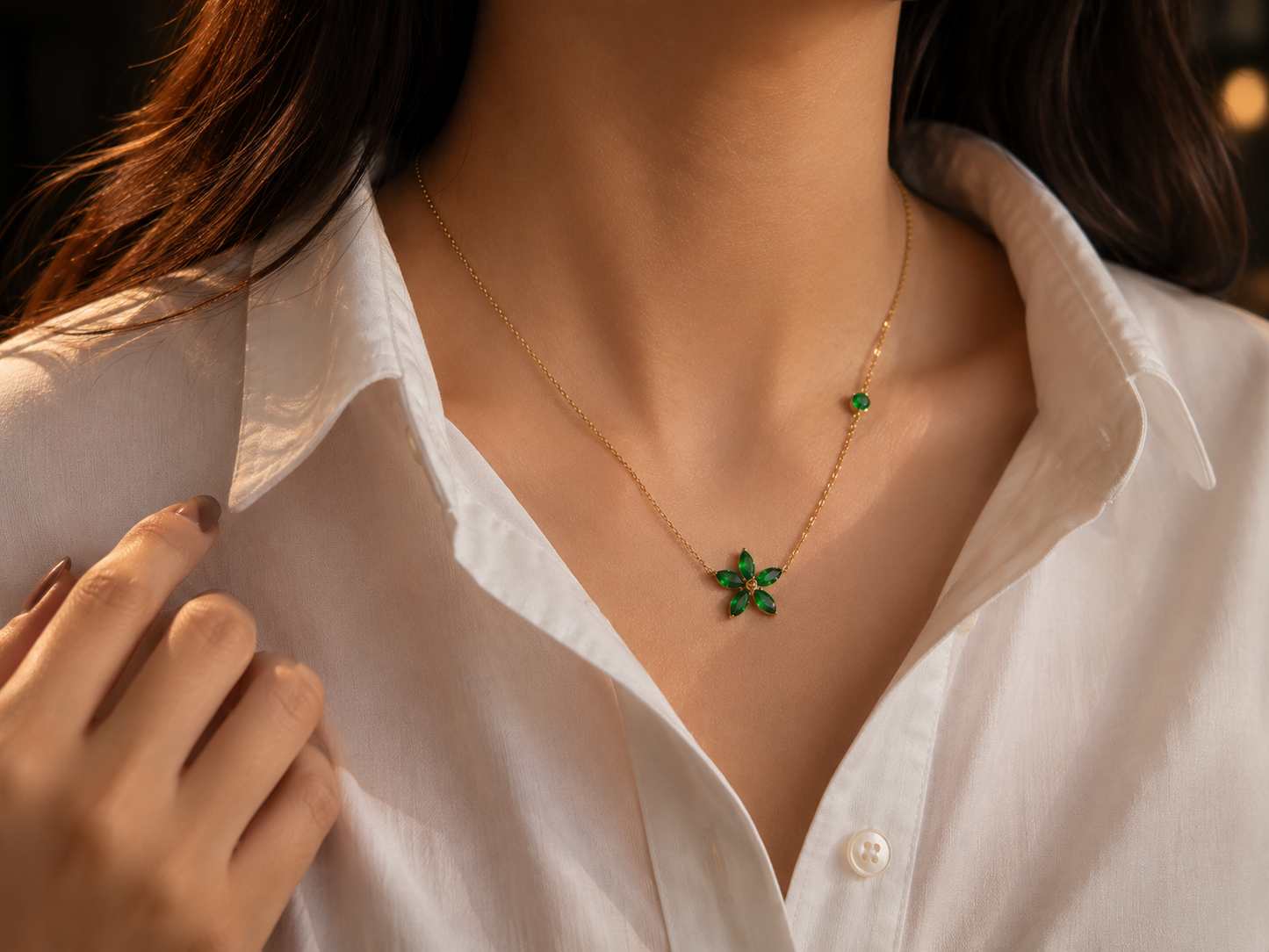 Green Flower Bloom Necklace