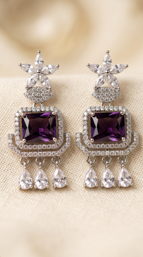 Purple Celestia Crystal Earrings 21k