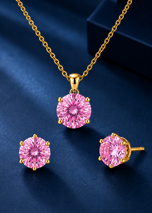 Pink Pendant And Studs Bloom Set