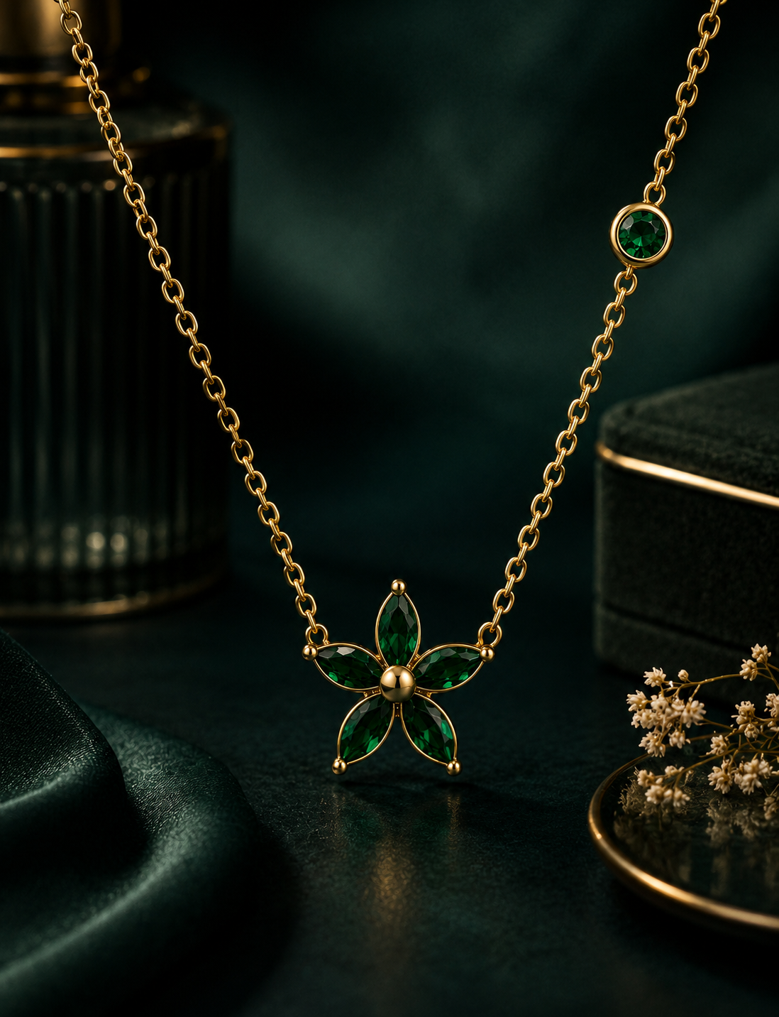 Green Flower Bloom Necklace