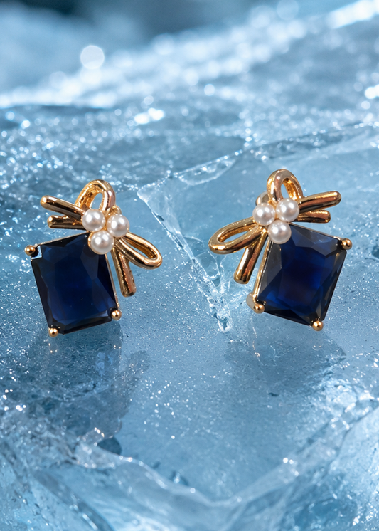Golden-Blue Blush Bow Studs