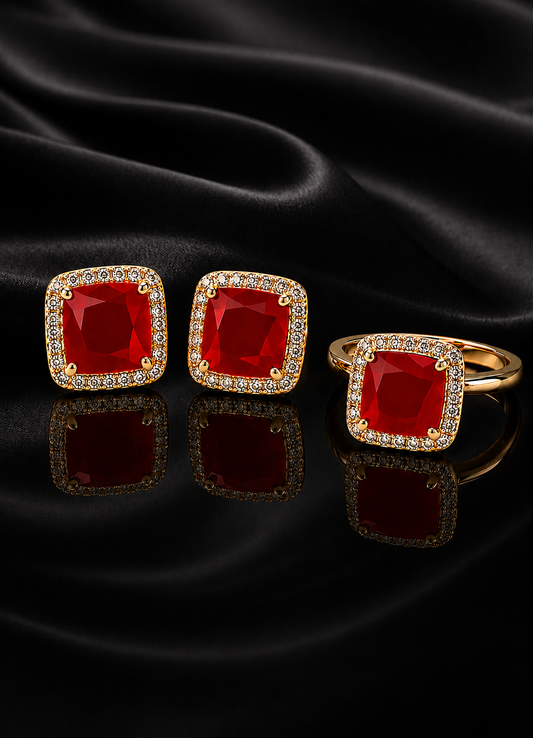 Red Stone Ring and Tops Set