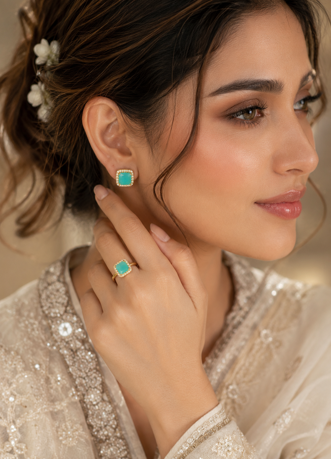 Turquoise Stone Ring and Tops Set