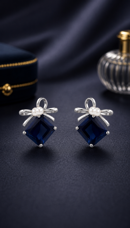 Blue Blush Bow Studs