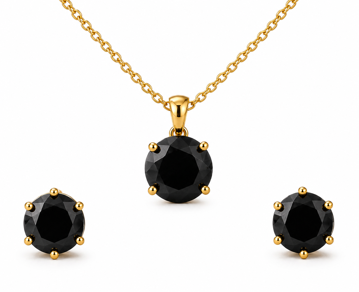 Black Pendant And Studs Bloom Set