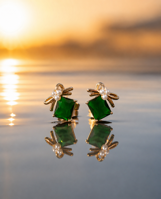 Green Blush Bow Studs