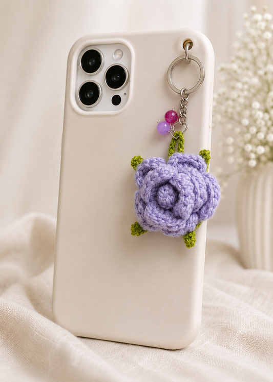 Blue Rose Handmade Crochet Keychain