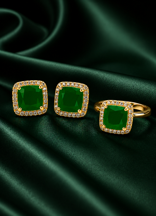Green Stone Ring and Tops Set