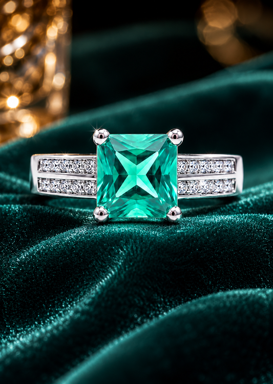 Elegant Ring Silver-Emerald Teal