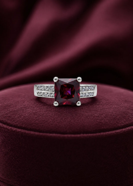 Elegant Ring Silver-Wine Red