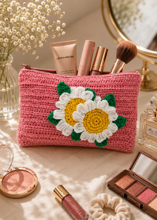 Handmade Crochet Floral Pouch