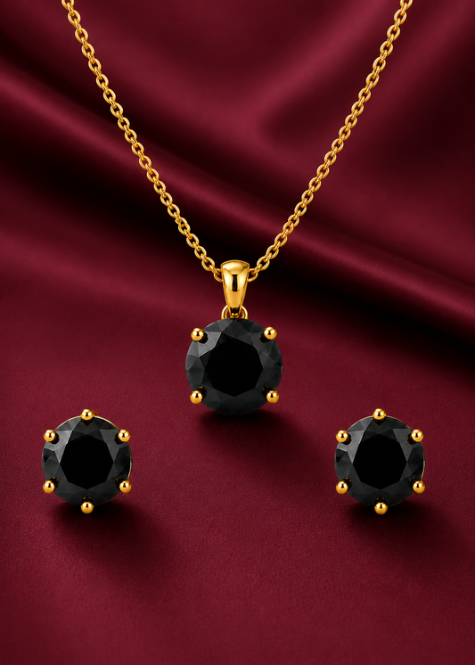 Black Pendant And Studs Bloom Set